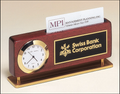 Copy of Business Card Holder with Clock in Rosewood Piano Finish with Gold Accents