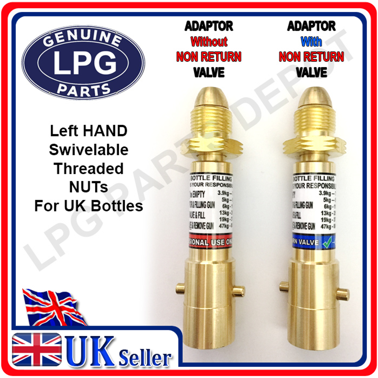 UK Bayonet LPG Filling POL Filler to Gas BOTTLE Adapter WITH NON RETURN VALVE 