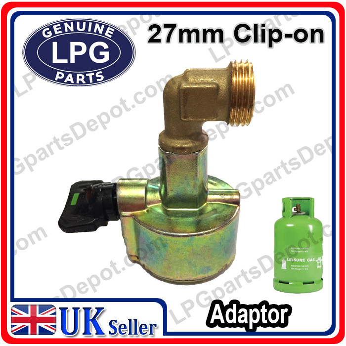 Patio Gas LPG Propane Bottle Adapter - 27mm Clip-On To Standard UK POL 5/8 Thread