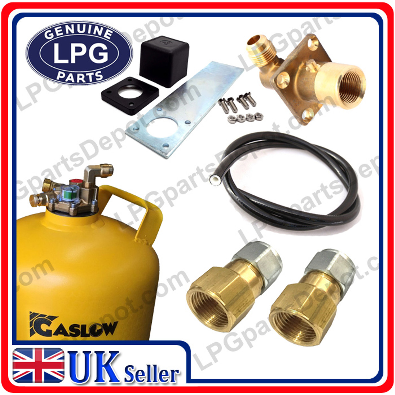 GASLOW LPG Gas bottle refill kit ::: BAYONET Filler, Pipe, Connectors,  Bracket, Cap, Screws