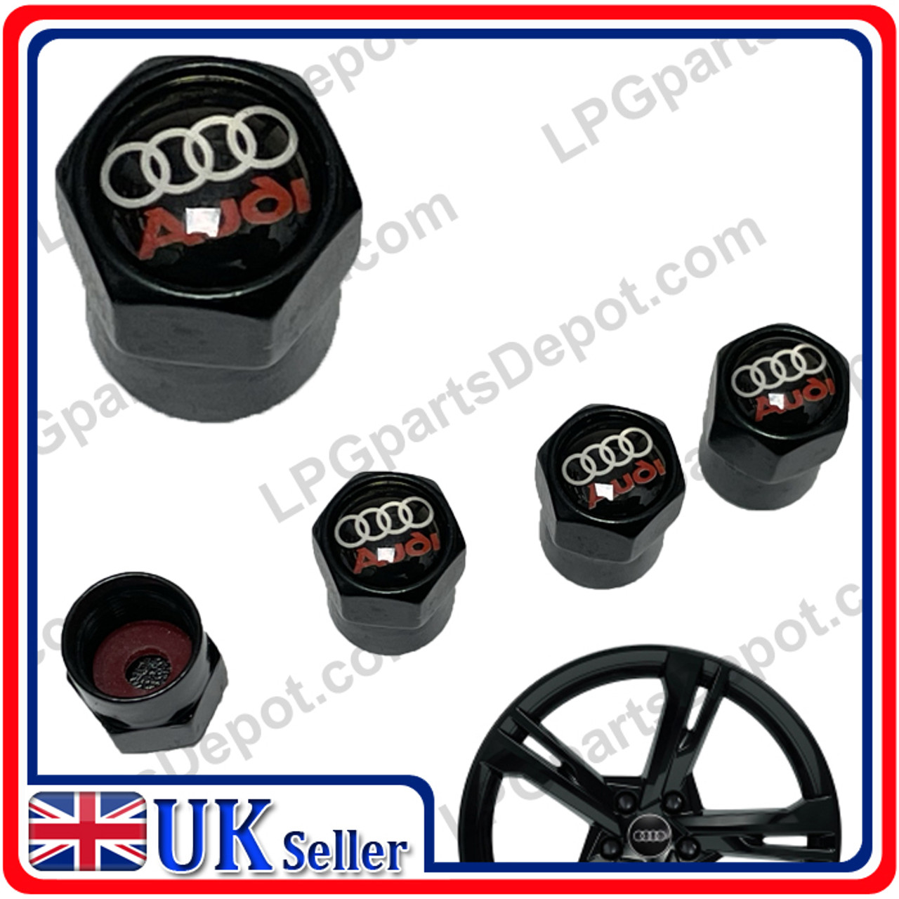 4x Tyre valve DUST CAPS Black for AUDI RS Car Wheel Tyre Valve