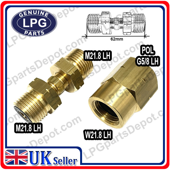 M21.8 x POL G5/8" Gas Bottle Connector adaptor coupling SET