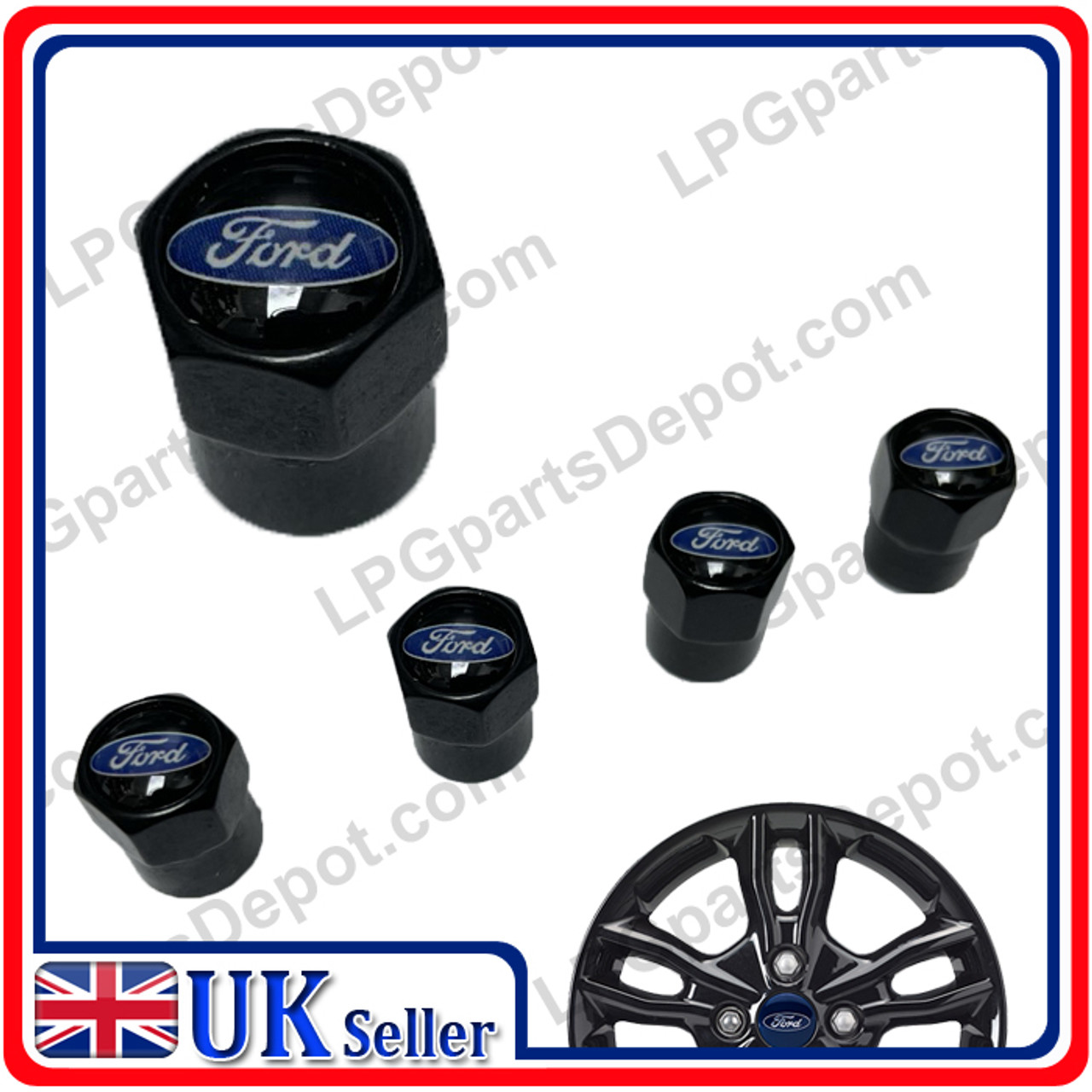 4x Tyre valve DUST CAPS for FORD MONDEO, GALAXY, FOCUS. KUGA, EDGE, FIESTA,  KA, S-MAX