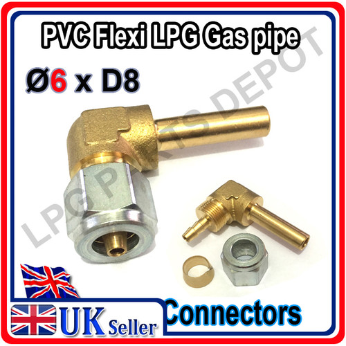 PVC Plastic gas Pipe D6 x D8 90deg. connector