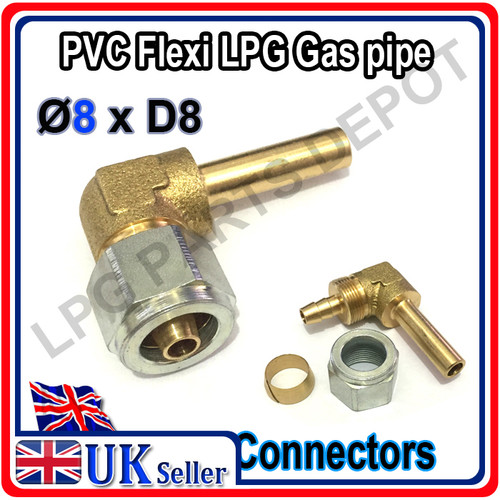 PVC Plastic gas Pipe D8 x D8 90deg. connector
