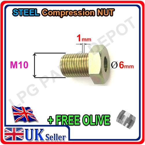 Compression Nut D6 x M10x1mm STEEL with OLIVE