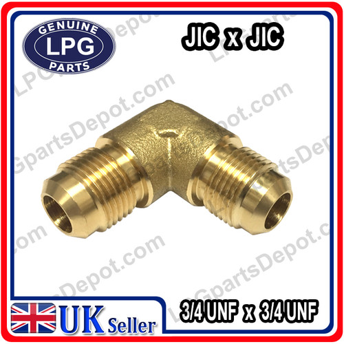 JIC 3/4" UNF x JIC 3/4" UNF (Elbow) Gas Bottle Adaptor Connector Coupling Brass metal