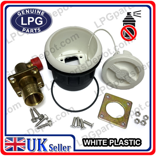 LPG UK bayonet gas filler point JIC 3/4" 90deg. with recessed WHITE BOX gaslow