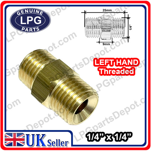 1/4" x 1/4" LEFT HAND brass metal threaded connector coupling with D6 Flow rate