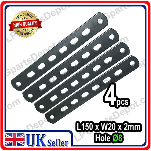 4x FLAT BAR with holes BLACK 150mm x 20mm Perforated Mounting Bracket D8 hole