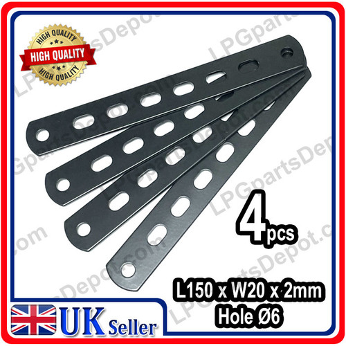 4x FLAT BAR with holes BLACK 150mm x 20mm Perforated Mounting Bracket D6 hole