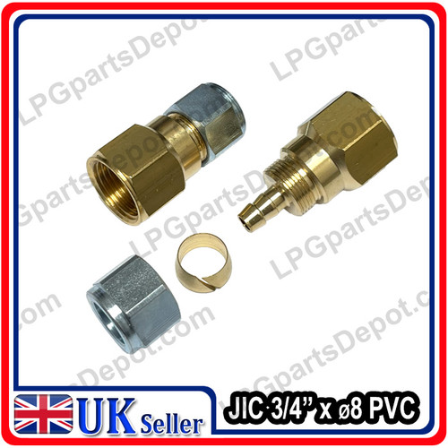JIC 3/4" x D8 PVC flexi gas pipe connector