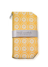 Yellow wipeable cosmetic bag with white citrus design