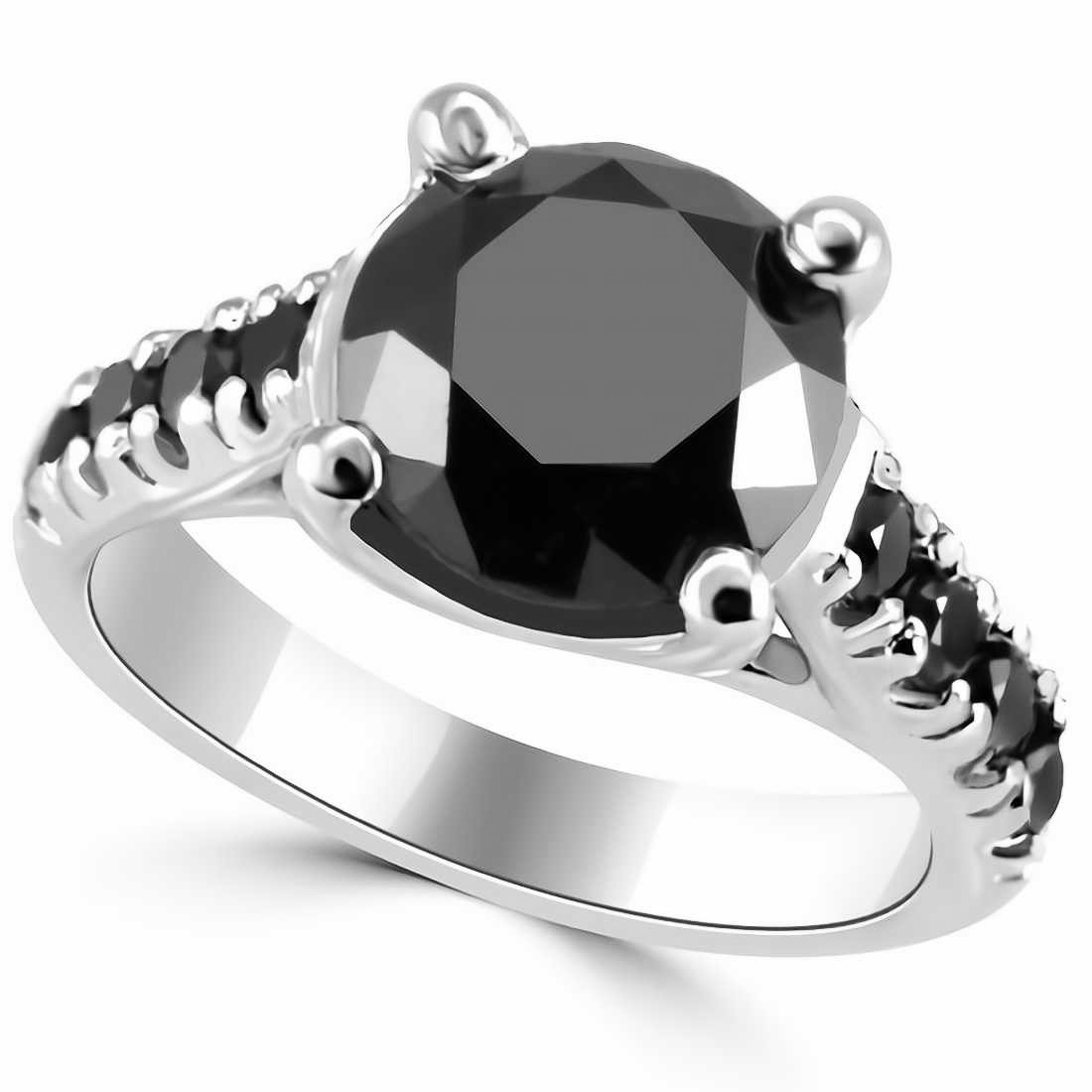 2 2ct Black Diamond Bridal Matching Engagement Ring Set