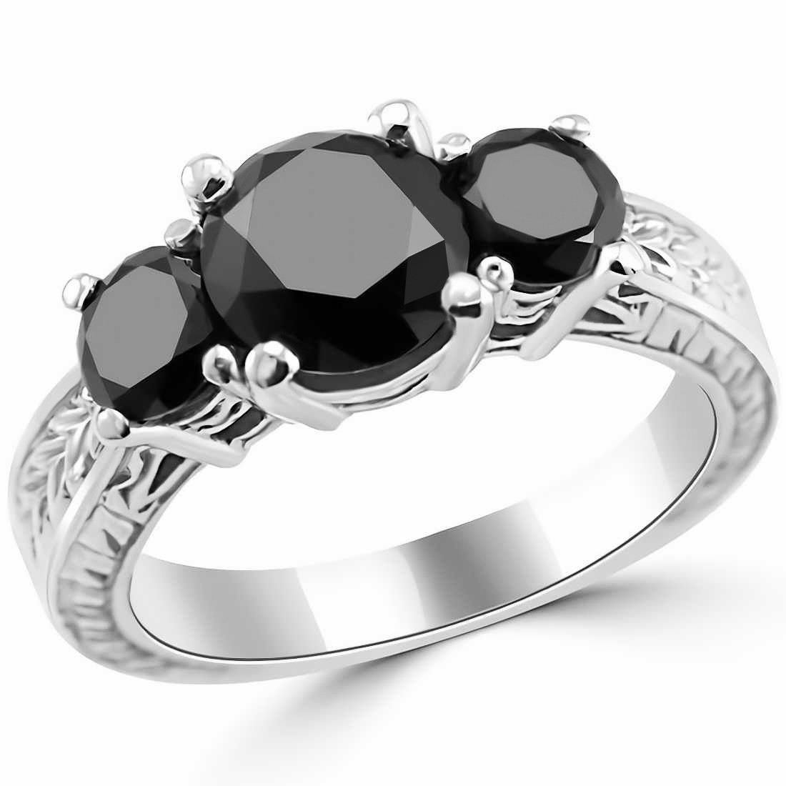 3 Carat Fancy Black Diamond Engagement Ring 3 Stone Design