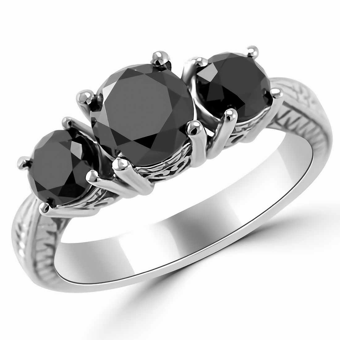 2 5 Carat Vintage Style 3 Stone Black Diamond Engagement Ring