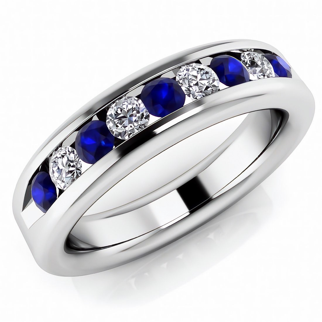 Alternating Sapphire Diamond Men's ChannelSet Ring Wedding Band