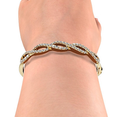 2 Carat Diamond Twist Bangle Hinged Bracelet 18k White Yellow Gold