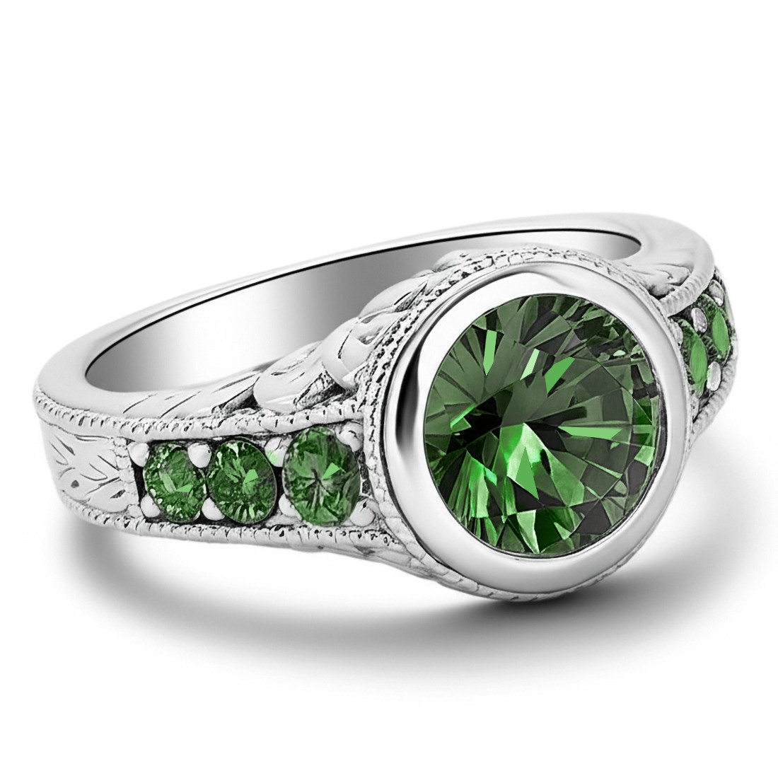 1.97ct Fancy Green Diamond Engagement Ring Antique Style