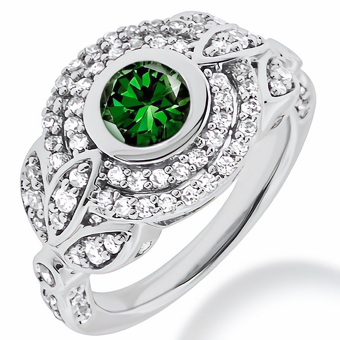 1.72ct VS1 Green Diamond Double Halo Cocktail Engagement Ring