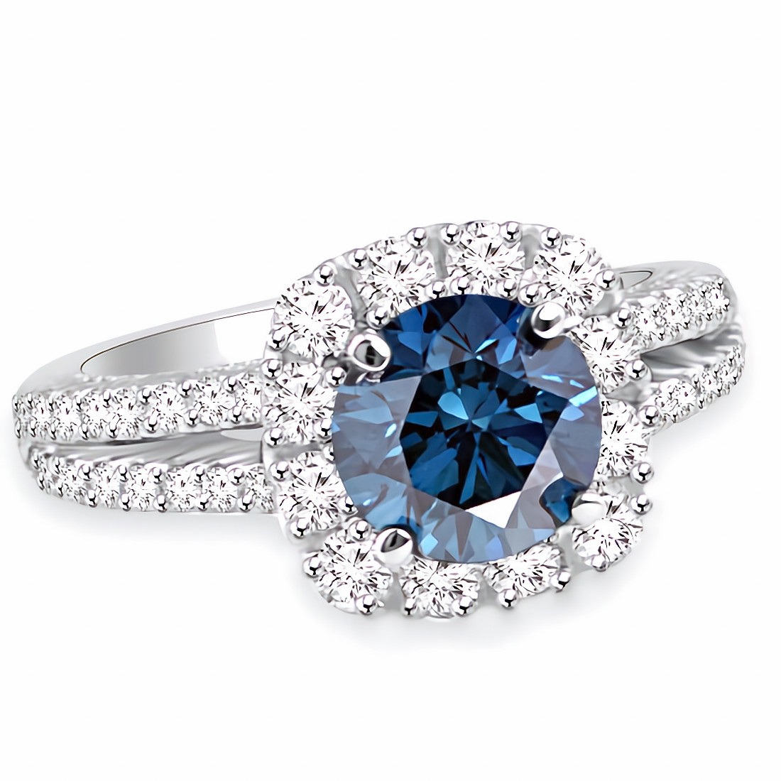 2 Carat Fancy Blue Diamond Solitaire Engagement Ring
