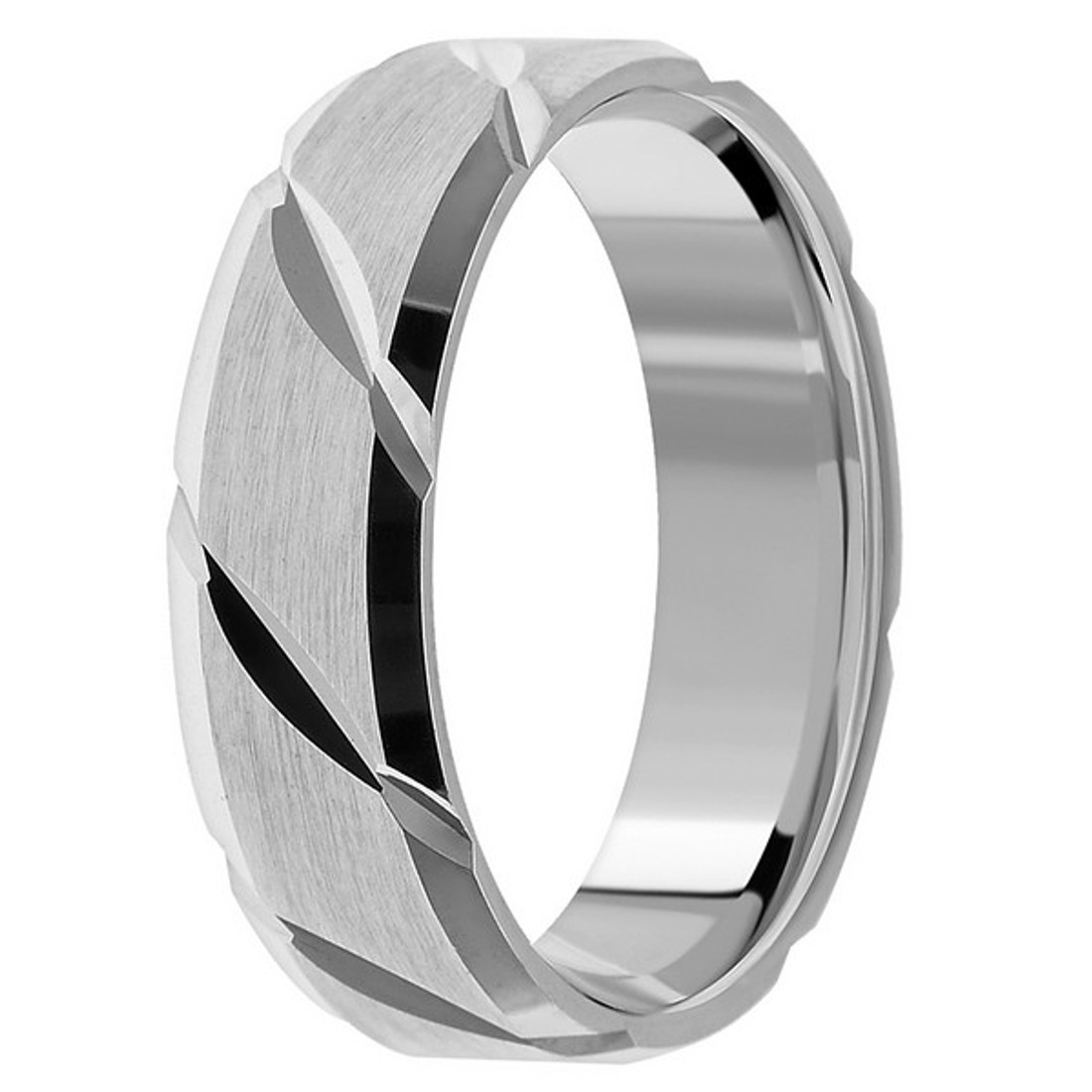 Brushed Polished Beveled Wedding Ring 14k Gold Comfort-Fit Band