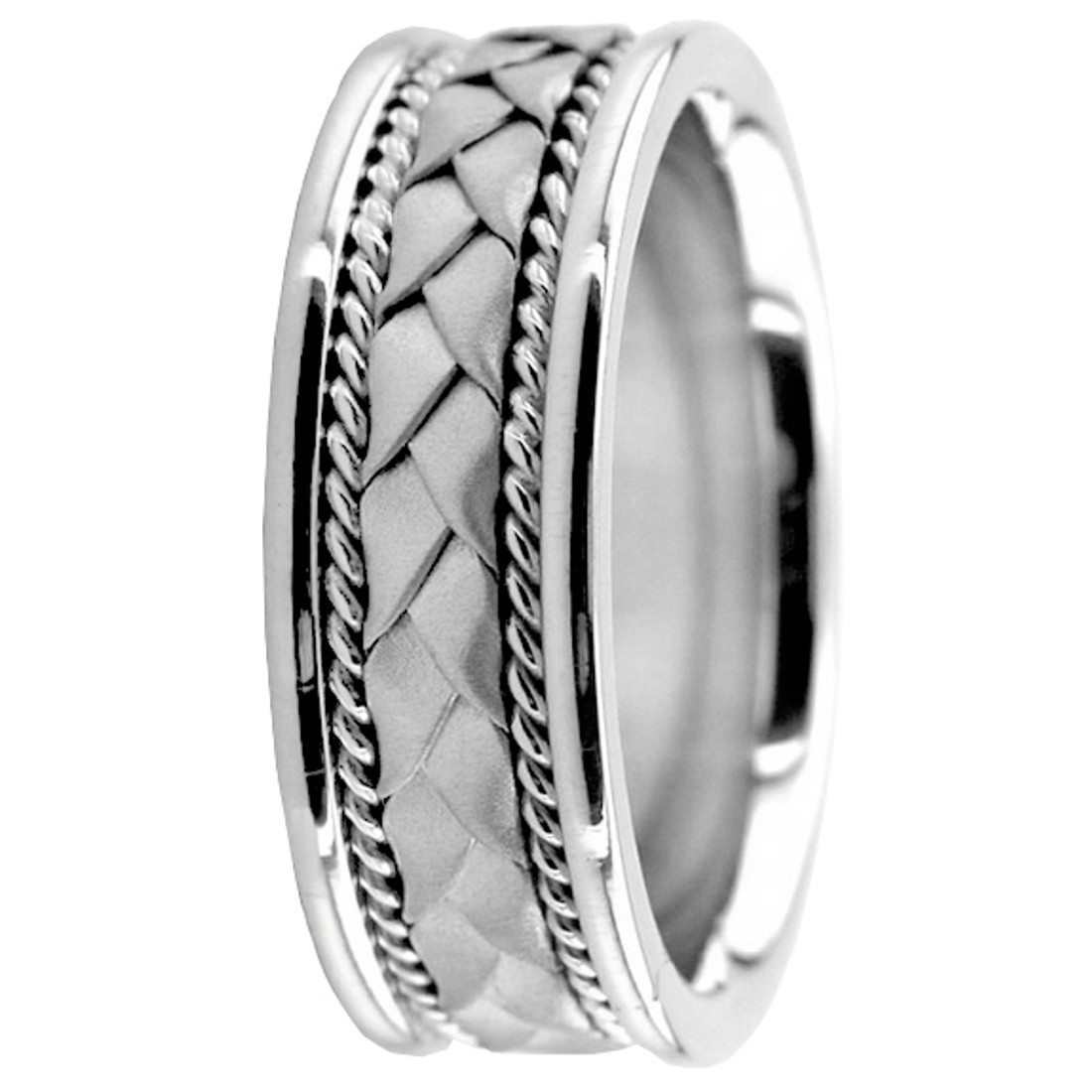 Mens White Gold Wedding Bands, Handmade Rope Braided Mens Wedding