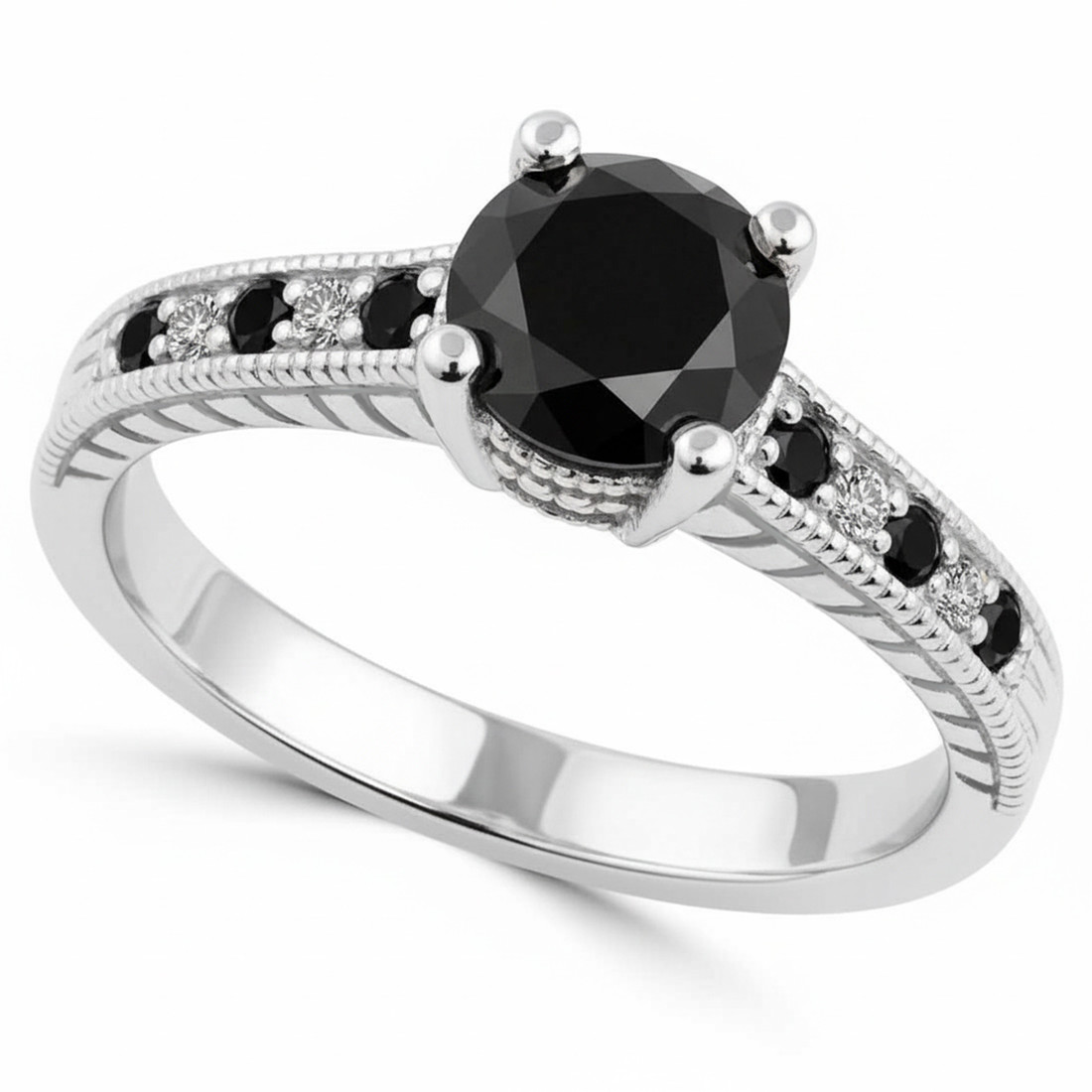 Fancy Black Diamond Engagement Ring Vintage Design