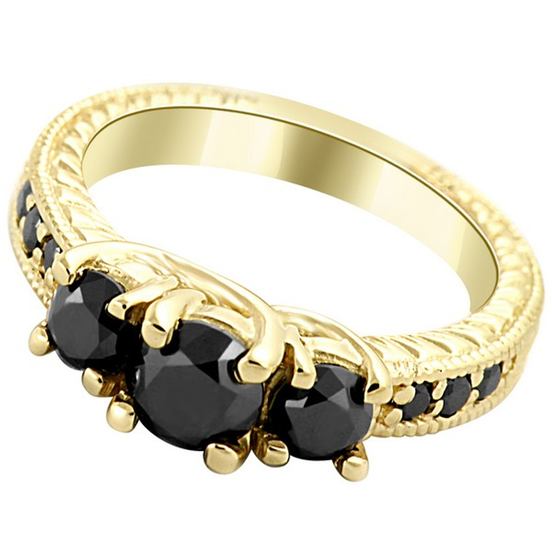Black Diamond 3 Stone 1.65 Carat Engagement Ring Antique
