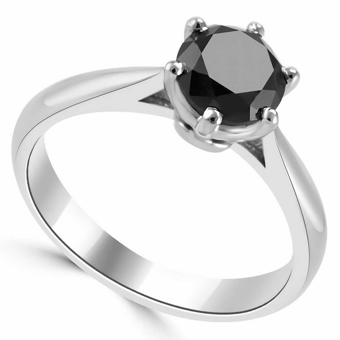 Black Diamond Solitaire 6-Prong Engagement Ring