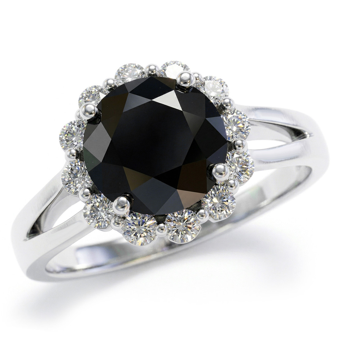 Fancy Black Diamond Halo Engagement Ring Split Band