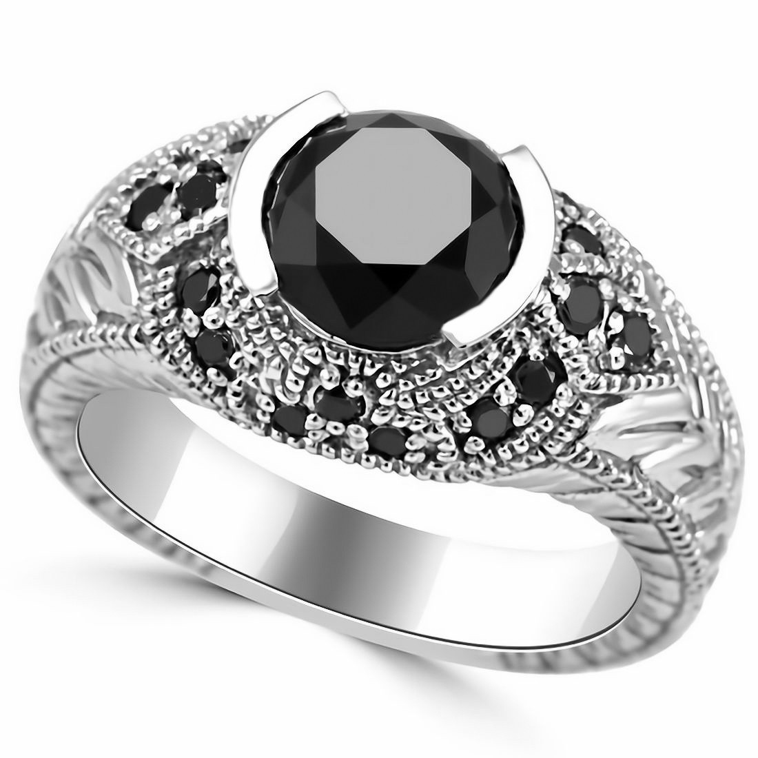 Fancy Black Diamond Engagement Ring Antique Style
