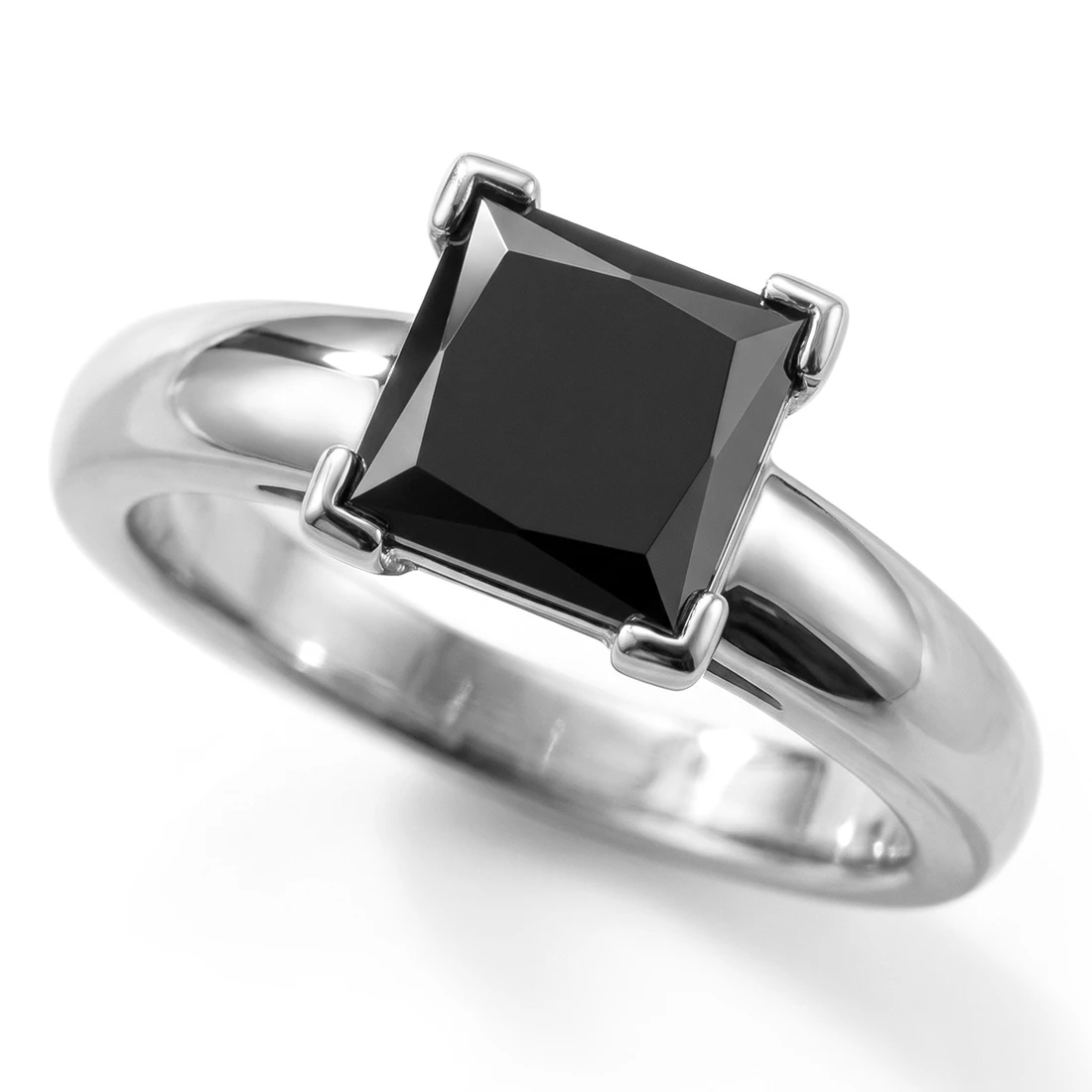 Princess Cut Black Diamond Solitaire Engagement Ring