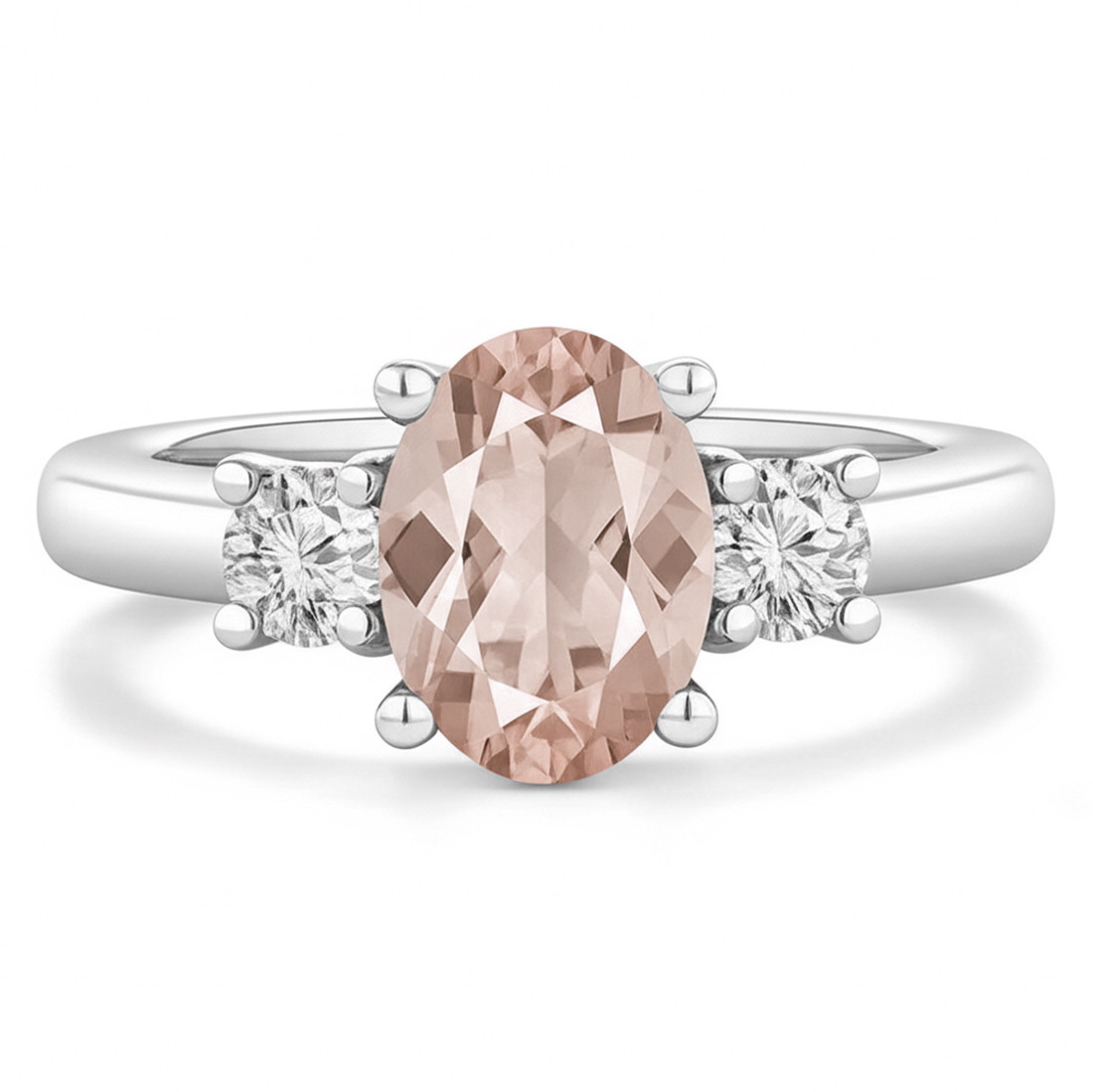 Peach-Pink Morganite and Diamond 3-Stone Engagement Ring