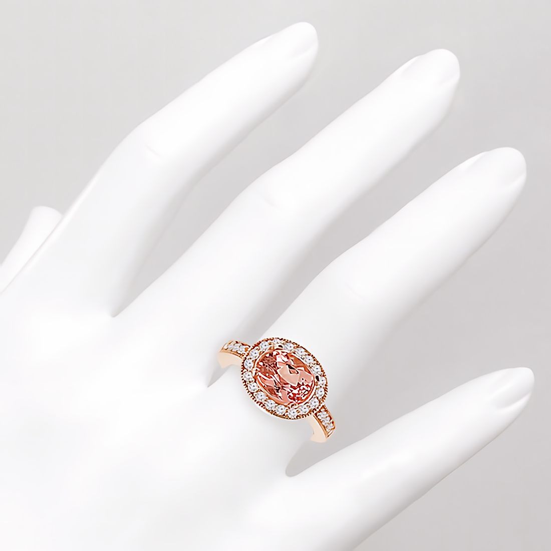 Haydee Oval Halo with Pink Morganite Engagement Ring in Gold 8x6 Natural Pink Morganite / 14kt White Gold / Sizes 4-9 Message US Your Finger Size