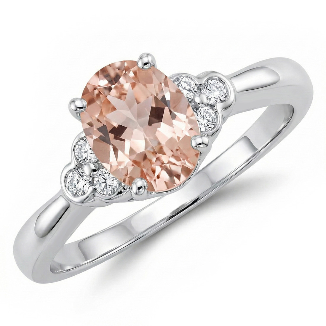 Oval Peach Pink Morganite and Diamond Engagement Ring