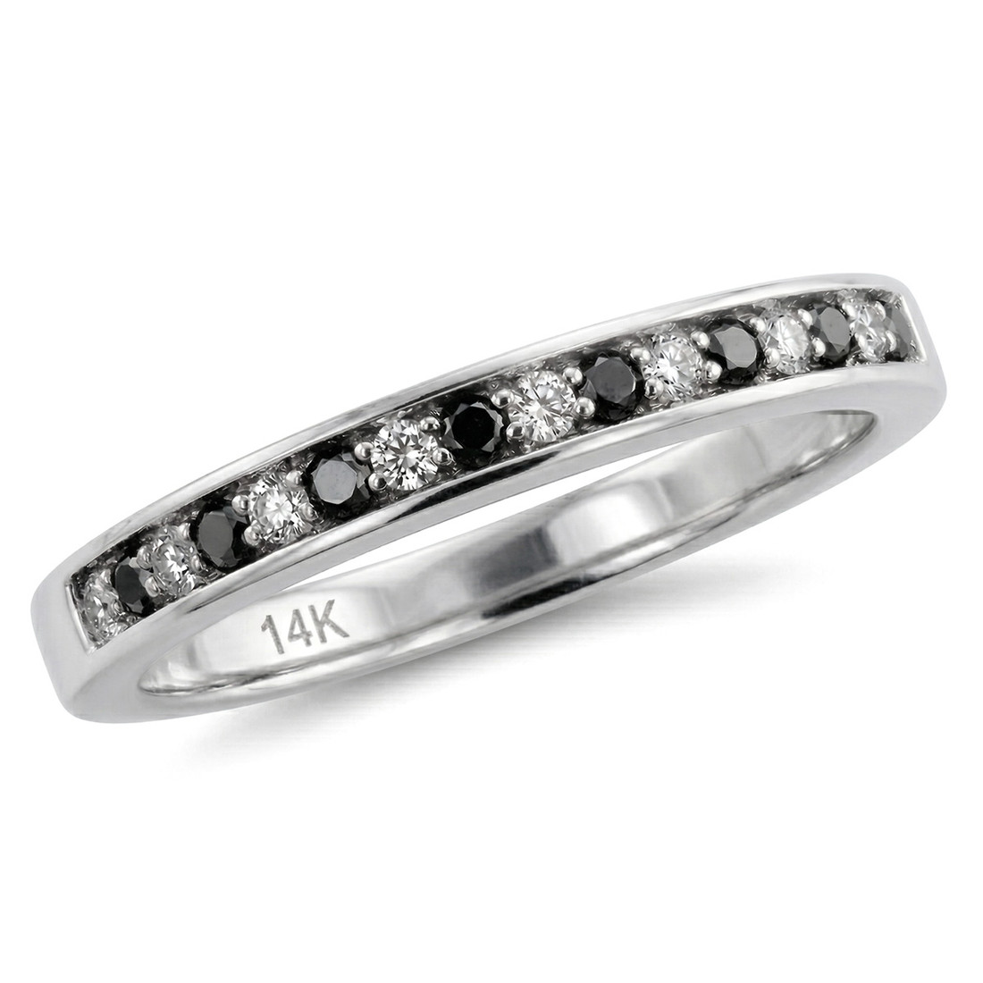 Black and White Alternating Diamond Wedding Ring Bridal Band