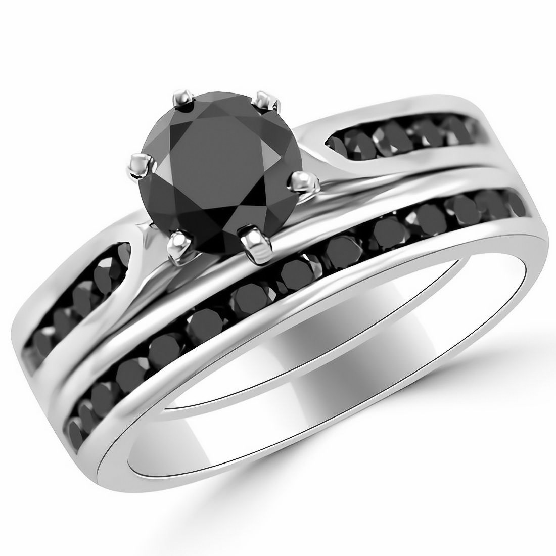 2.20ct Black Diamond Channel Engagement Ring Set