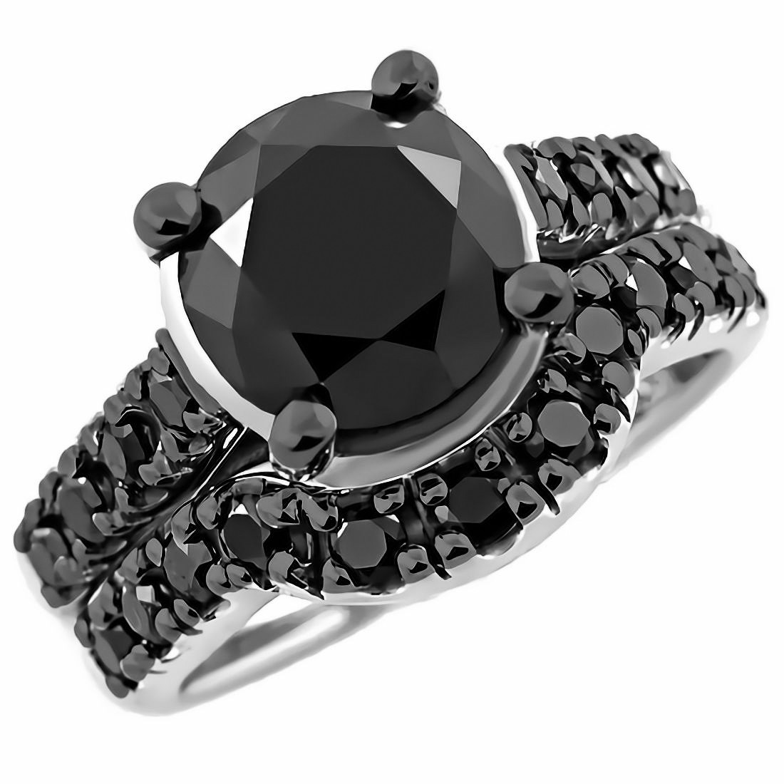  4 Carat Black Diamond Engagement Ring Set