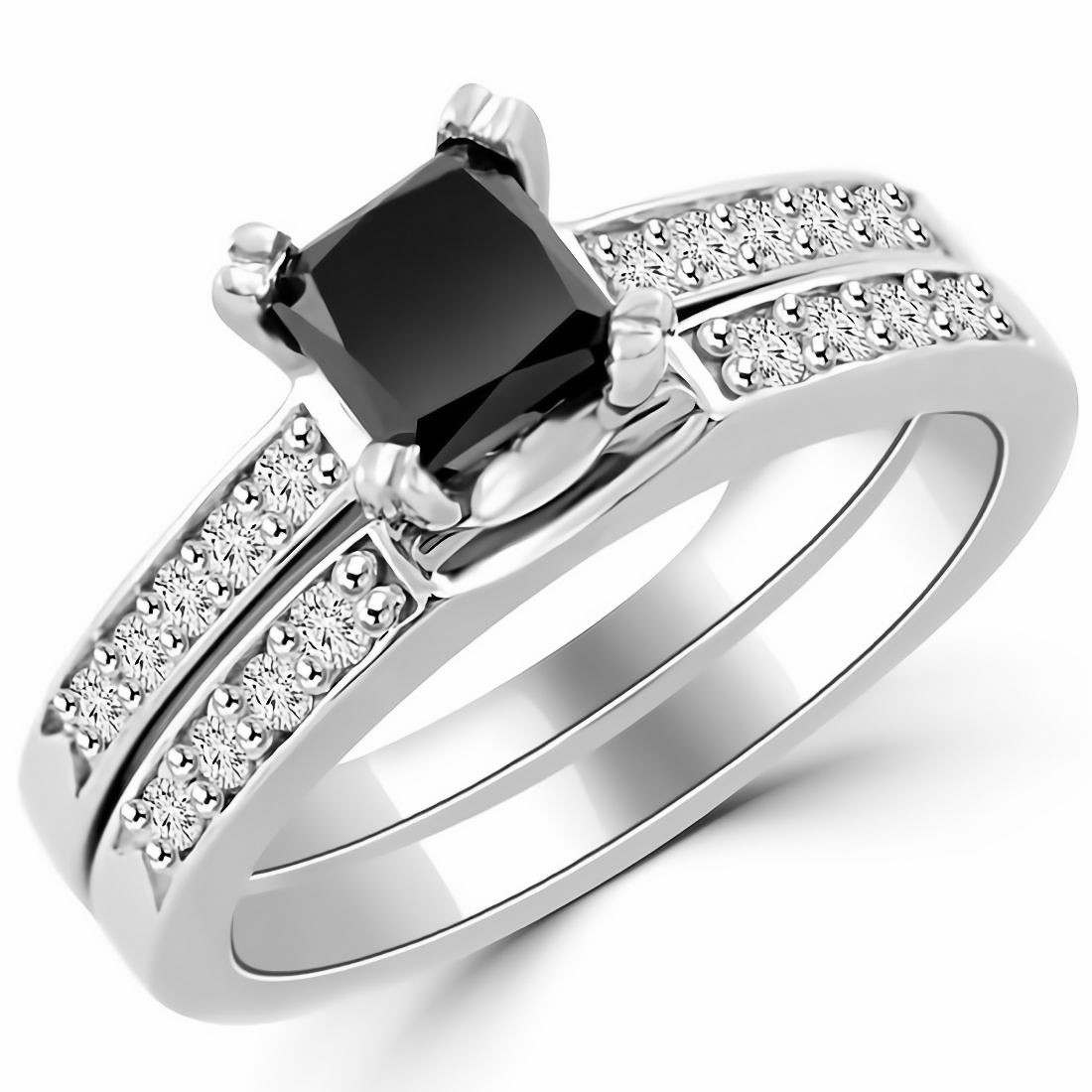 Black Diamond Princess Cut Engagement Ring Set