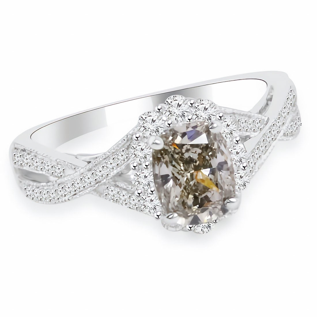 Cushion-Cut Champagne Diamond Halo Engagement Ring