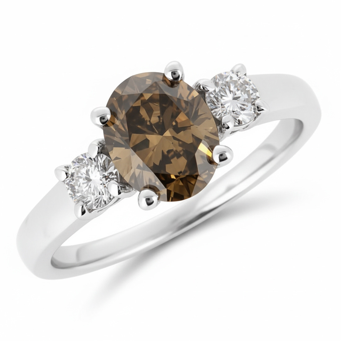 Fancy-Brown Oval Diamond 3-Stone Engagement Ring 