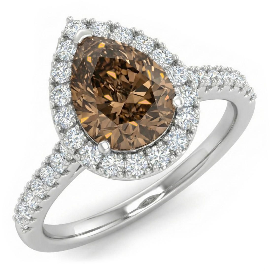 Fancy Pear-Cut Brown Diamond Engagement Ring With Halo 