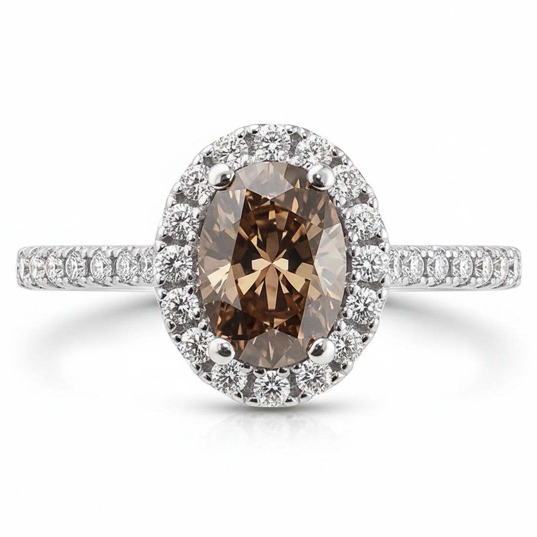 Fancy-Brown Oval Diamond Halo Engagement Ring 18k Gold