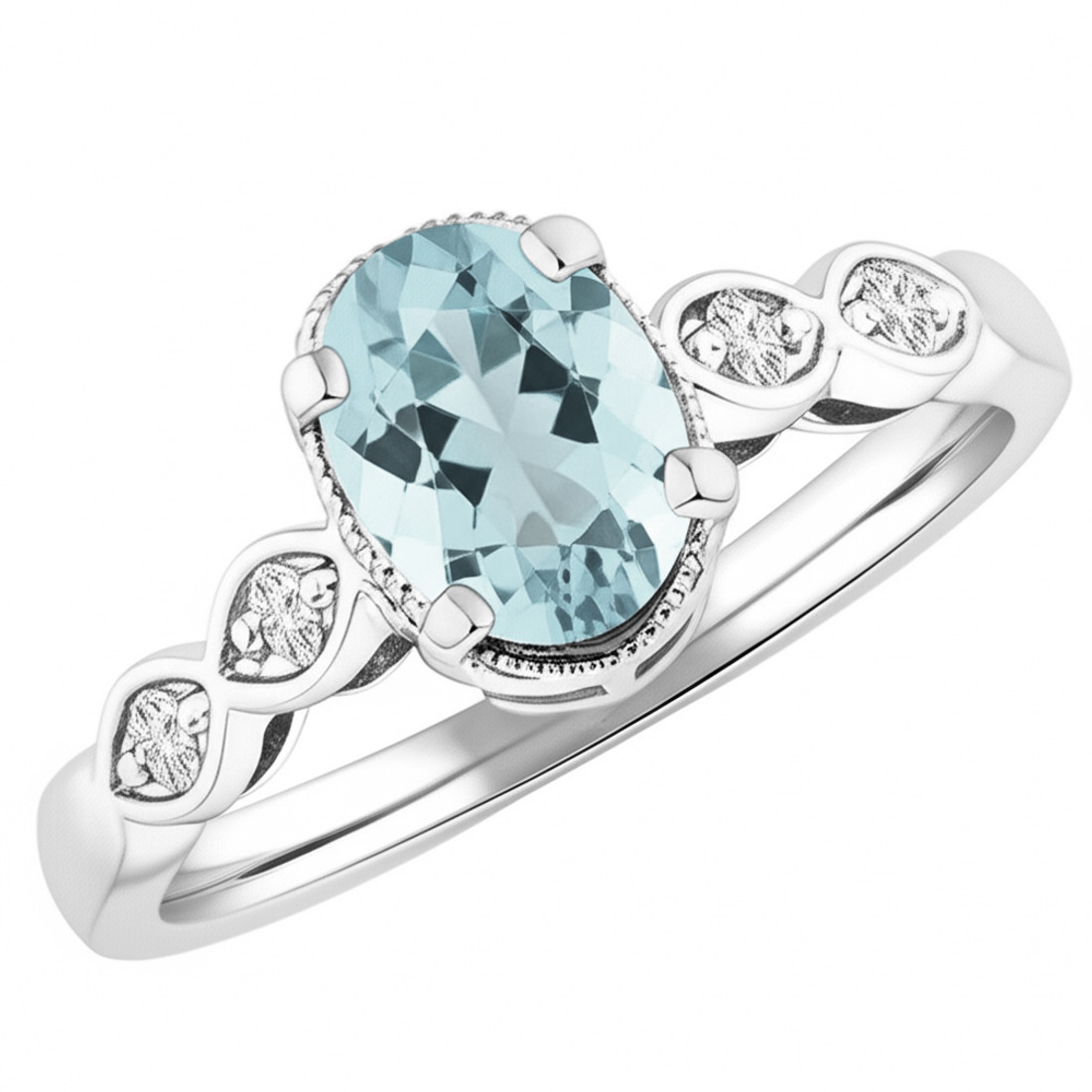 Antique-Style Blue Aquamarine and Diamond Engagement Ring