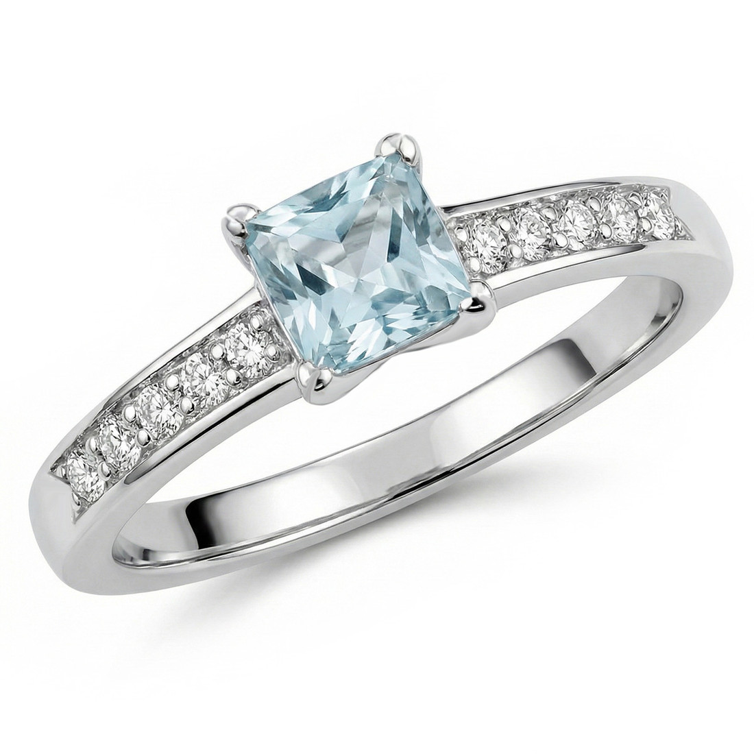 Princess Cut Blue Aquamarine Diamond Engagement Ring