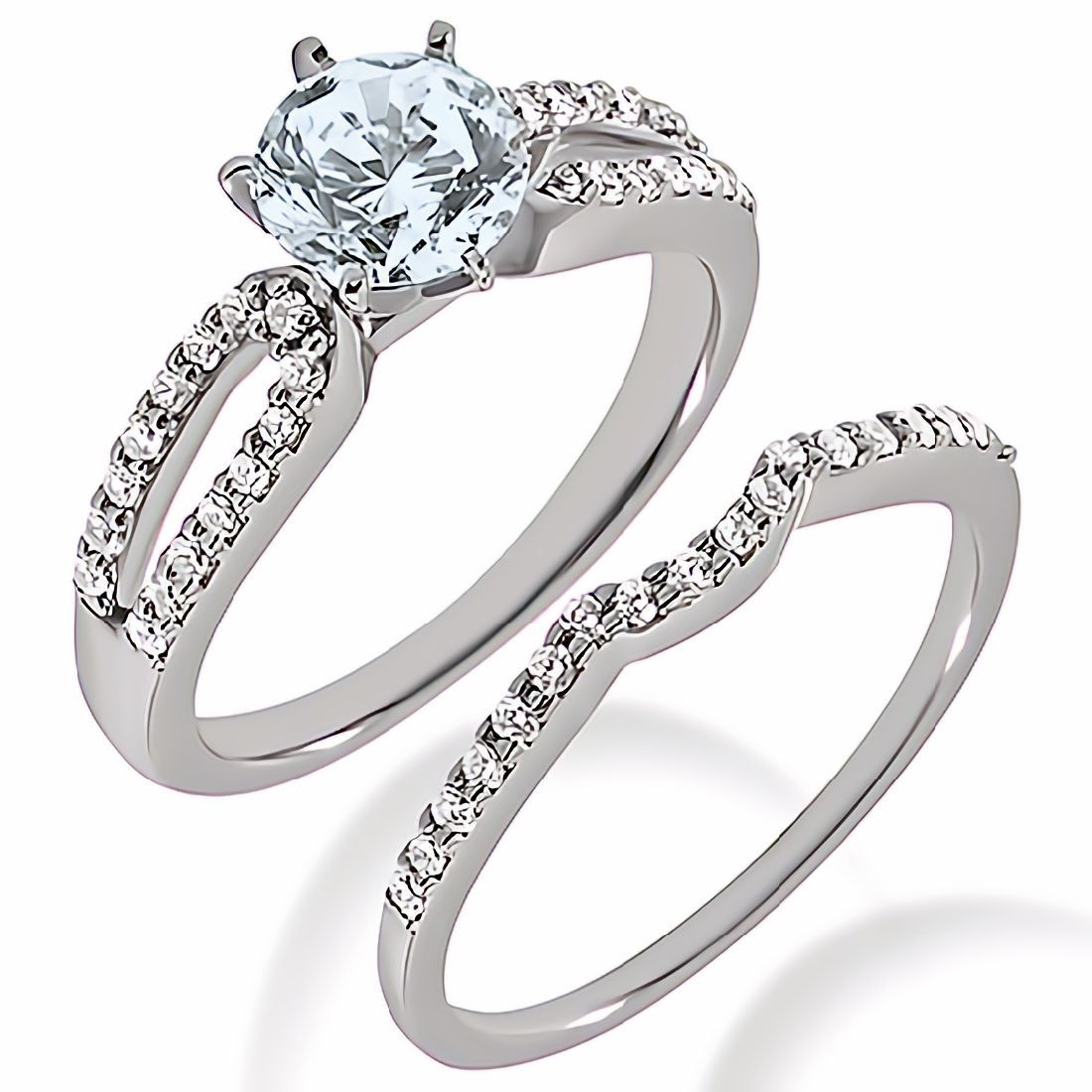 Blue Aquamarine Diamond Engagement Ring Set