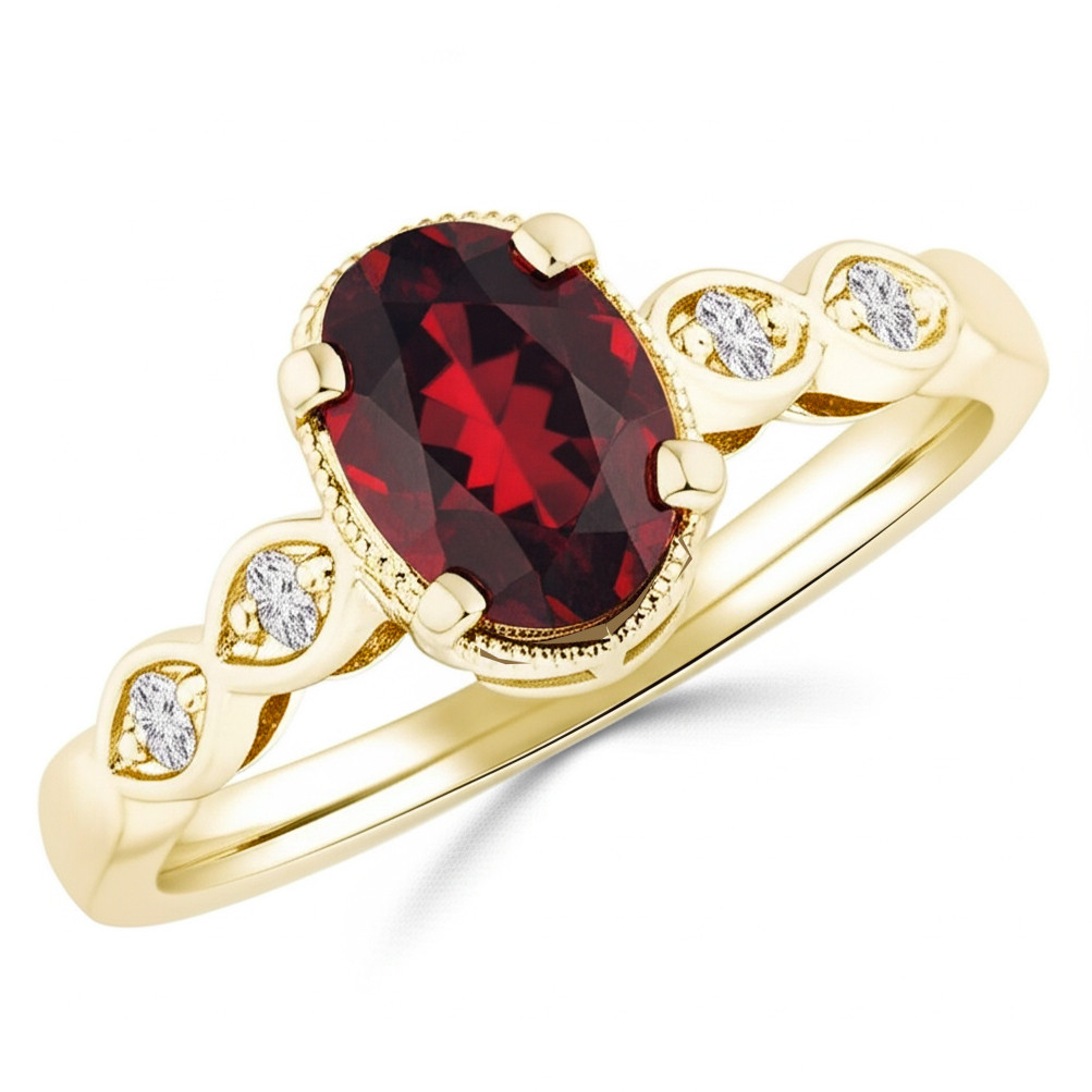 Vintage Style Oval Garnet & Diamond Engagement / Statement Ring