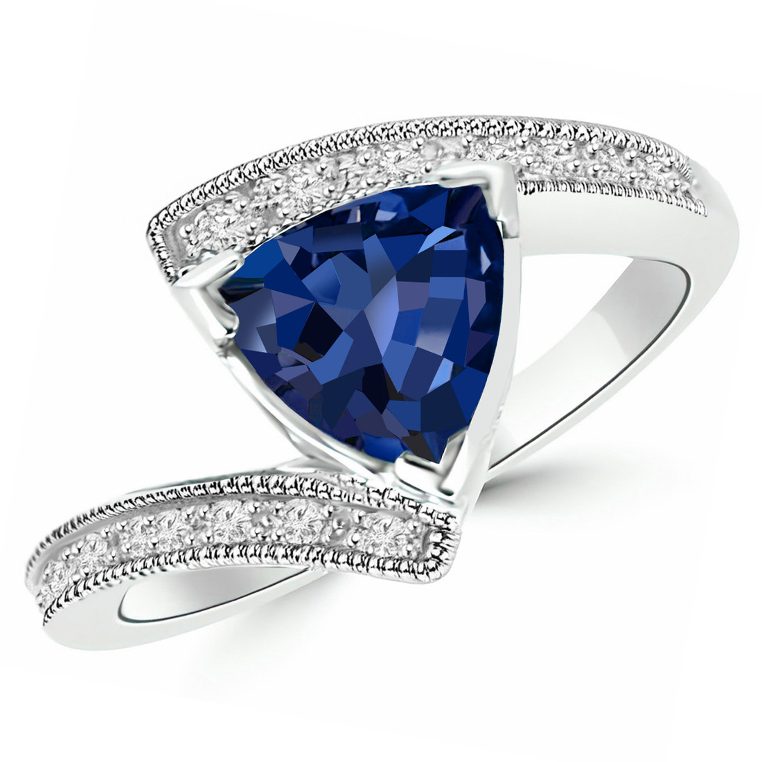 Blue Trilliant Cut Sapphire Diamond Engagement Ring
