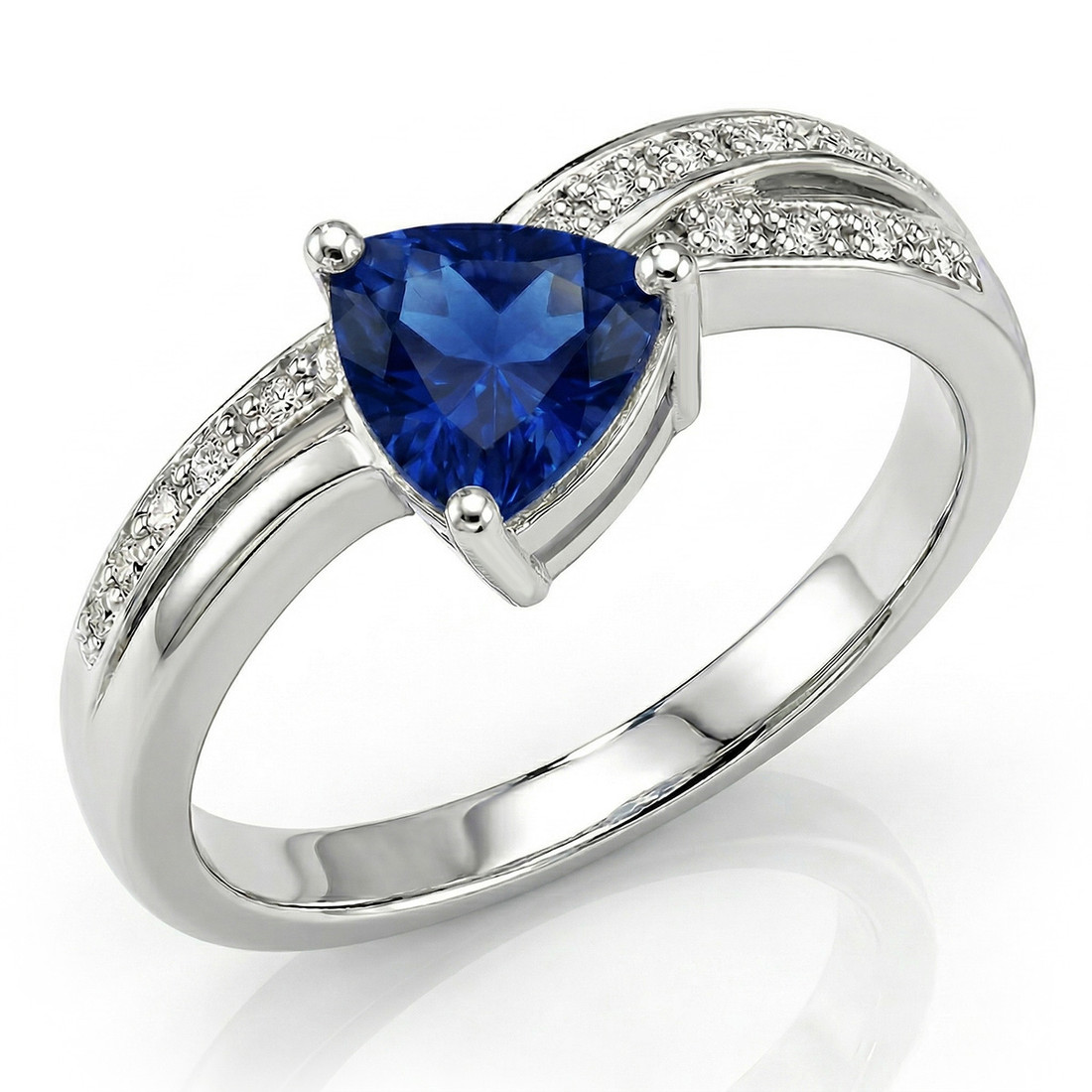 Trilliant Blue Sapphire Diamond Engagement Ring